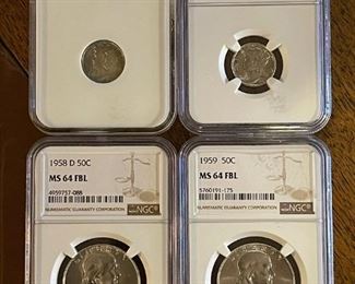 Graded SILVER Mercury Dimes and Graded SILVER Franklin Half Dollars