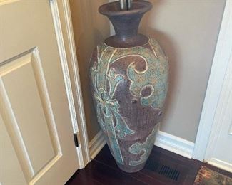 Large Decorative Terra Cotta Planter with Painted Bamboo