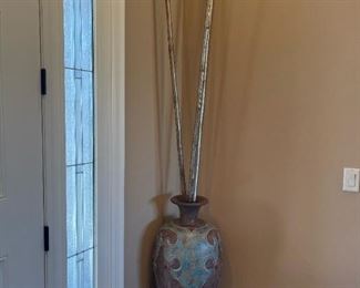 Large Decorative Terra Cotta Planter with Painted Bamboo