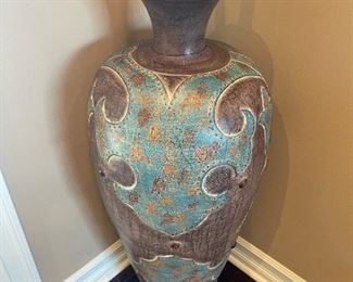 Large Decorative Terra Cotta Planter with Painted Bamboo