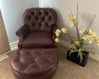 HANCOCK & MOORE Leather Tufted Chair and Ottoman