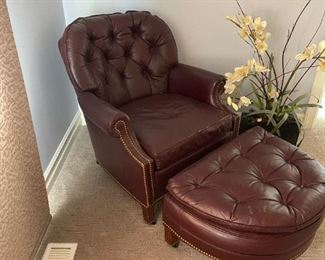 HANCOCK & MOORE Leather Tufted Chair and Ottoman