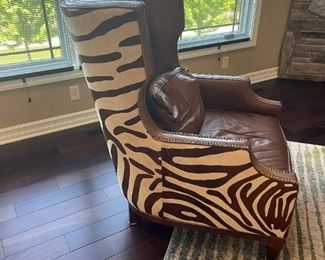 MASSOUD Custom Leather Wingback Chairs with Faux Zebra Pattern