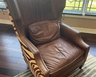 MASSOUD Custom Leather Wingback Chairs with Faux Zebra Pattern