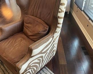 MASSOUD Custom Leather Wingback Chairs with Faux Zebra Pattern