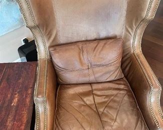 MASSOUD Custom Leather Wingback Chairs with Faux Zebra Pattern