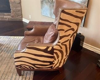 MASSOUD Custom Leather Wingback Chairs with Faux Zebra Pattern