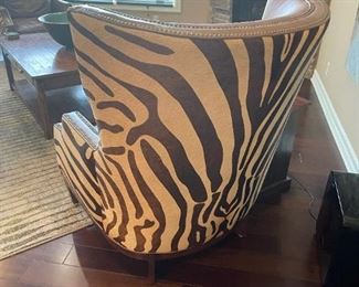 MASSOUD Custom Leather Wingback Chairs with Faux Zebra Pattern