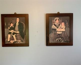 Artwork, framed, Colonial Father/son, Mother/daughter set, each 24" x 20"