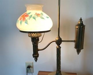 Lamp, brass finish, floral shade