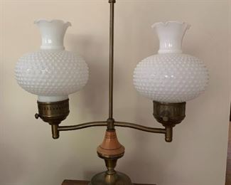 Lamp, twin milk glass globes