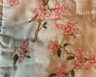 Quilted Pink/Green embroidery, 95" x 82"