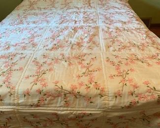 Quilt with Pink/Green Embroidery 95" x 82"