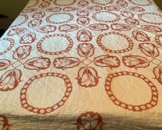 Quilt with Red & Gold embroidery (93" x 78")