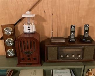 Weather station by Taylor, vintage radio, table radio, weather alert radio, Technics telephones, LED lantern, vintage golf club