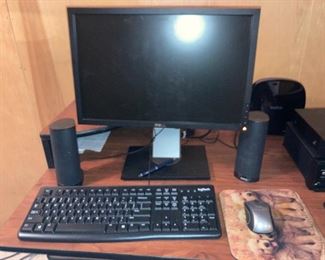 PC peripherals: Logitech Keyboard & Mouse, Dell monitor, speakers, Belkin WiFi router