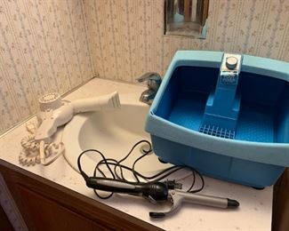 Foot bather/soaker, curling iron, hair dryer