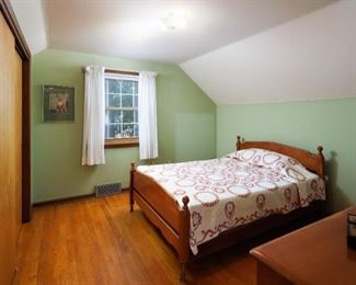 Maple Bedroom Suite: Full-sized solid maple bed (includes head/foot & side rails) Chest, Dresser, Mirror; 3 Norman Rockwell Prints
