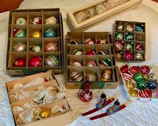 Vintage Christmas ornaments, also strings of lights and wreaths (not pictured)