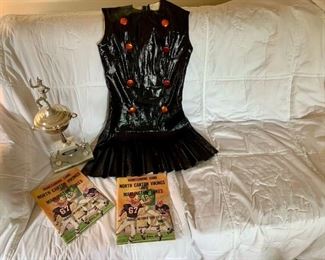 Vintage Majorette outfit (Hoover High black and Orange), homecoming programs. NOTE: Trophy NOT for sale, display only.