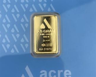  2.5g Acre Fine Gold Bar, Carded w/ Assay 999.9