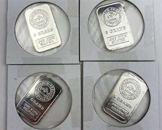  (4) 5g Silver Bars, Monarch Precious Metals .999