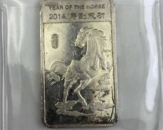  1/2 Ozt. Silver 2014 Year of the Horse Silver Art Bar