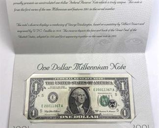  2001 US $1 Millennium Note '#2001' Serial, in Folio