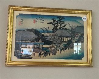 One of 4 Small Signed Asian Watercolor Village Scenes Available
