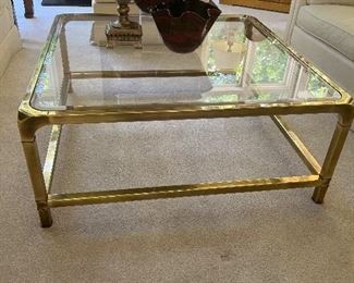 Wonderful Brushed Brass and Glass Square Coffee Table!