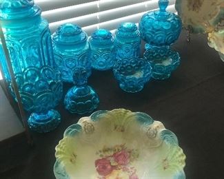 Blue moon and stars canister set 
Fancy China bowl 