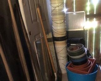 Garden tools 
Buckets 
Plastic flower pots 