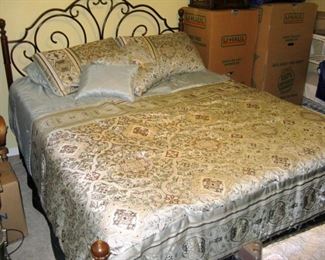 Family selling Queen bed frame with linens only in this room.