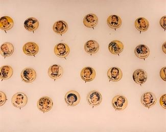 Not ephemera but cool little named portrait pins - presidents, movie stars, native Americans and more. Will be offered for choice, auction style. 
