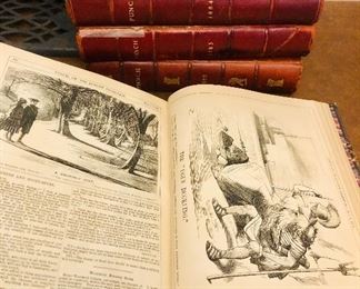 Punch was a satirical British magazine featuring early cartoons with over exaggerated features. This style of illustration carried into many of the popular Victorian era trade cards of “big heads” and “spinsters”. More info: https://magazine.punch.co.uk/p/a-brief-history
On Tuesday night, we’re offering four annuals of the publication 1873, 1883, 1884 and 1885.
