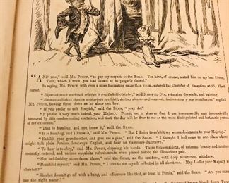 Punch was a satirical British magazine featuring early cartoons with over exaggerated features. This style of illustration carried into many of the popular Victorian era trade cards of “big heads” and “spinsters”. More info: https://magazine.punch.co.uk/p/a-brief-history
On Tuesday night, we’re offering four annuals of the publication 1873, 1883, 1884 and 1885.