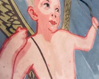 Behold, an original paperboard Cupid Chocloate Malted Dairy Drink Sign going up for your consideration on Tuesday evening with a reasonable reserve. 

You may have seen a similar version as this sign was reworked and reproduced in tin as a decor item in modern times on account of its amazing graphics but nothing compares to how breathtaking the original is. 

This sign is often incorrectly attributed to the 1930s. It is more likely to have been created in 1909-1910 on account of the construction of the sign, the typeface and print style and the fact the Westchester Bottling Wks of New Rochelle, NY was in bankruptcy by 1911 on account of overextending themselves with expansion plans the years previous. 

If you’re a Victorian era paper collector, a beverage sign collector, an antique Valentine enthusiast or into quackery, this is an excellent piece to add to your collection. Measures 22”x14.25” - some stippling bottom left and worn to rounded corners from age. It’s currently plastic wra