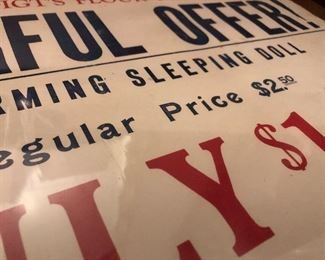 Offering a Voight’s Flour Product Sleeping Doll Promo Sign in our Tuesday event. 

This sign would have been hung by merchants around 1910 to incentivize shoppers to buy and save proofs of purchase from Voight’s Flour. It is a paper sign in excellent shape, foambacked and shrink wrapped. 22”x17.25”