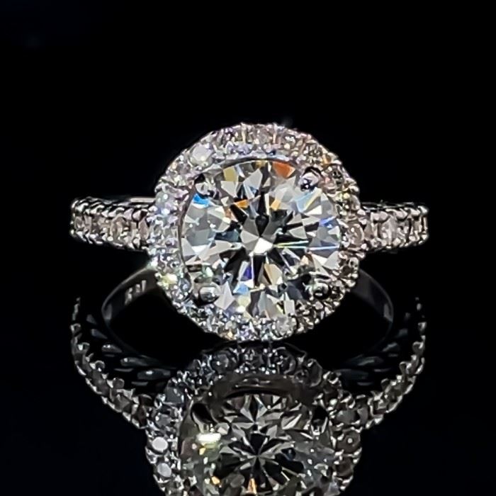 Gorgeous Brilliance 2.22 ctw Diamond Round Large Fancy Halo Ring in 18k White Gold