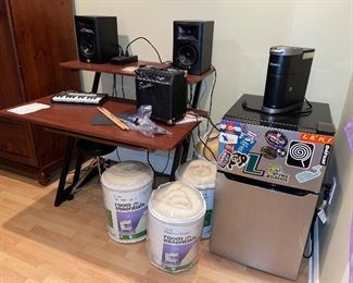 Mini refrigerator, desk, mattress toppers, KEURIG, speakers
