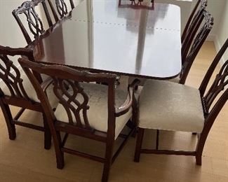 KINDEL Table with 4 leaves and 10 chairs. This table and chairs with Sideboard is located in a different location. If interested please email with questions