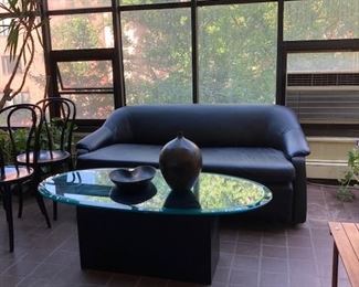 1980's custom coffee table and leather sleeper sofa