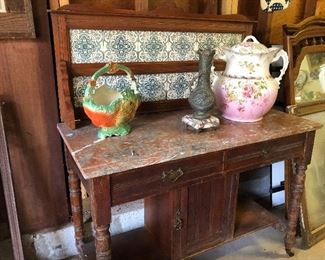 Marble top tile washstand 