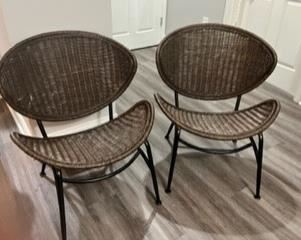 Set of Wicker Clamshell Salterini chairs, 32"W x 25"D