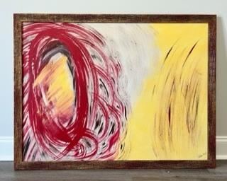 Original Acrylic on canvas abstract by Georgia artist Lulu, signed and dated. 43"W x 33"H, framed