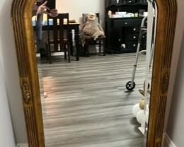Large wall mirror. Beautiful, craved detail on top, sides, corners and bottom. 30"W x 42"H