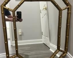 Decorative painted bamboo wall mirror. 24"W 34"H