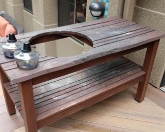 Prep table built for Big Green Egg grill. Grill is NOT available. Comes with cover