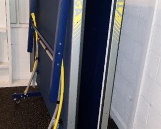 folding ping pong table on wheels, by Stiga