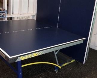 folding ping pong table on wheels, by Stiga